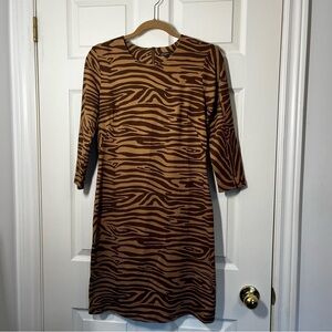 J MCLAUGHLIN Brown Sheath 3/4 Sleeve Bengal Print Sophia Dress Size Small